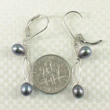 Load image into Gallery viewer, Sterling Silver Black Pearl Leverback Dangle Earrings
