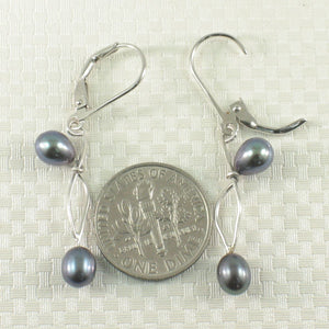 Sterling Silver Black Pearl Leverback Dangle Earrings