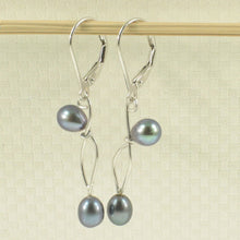 Load image into Gallery viewer, Sterling Silver Black Pearl Leverback Dangle Earrings