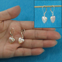 Load image into Gallery viewer, Sterling Silver Heart-Shaped Pink Coin Pearl Leverback Earrings