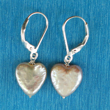 Load image into Gallery viewer, Sterling Silver Heart-Shaped Pink Coin Pearl Leverback Earrings