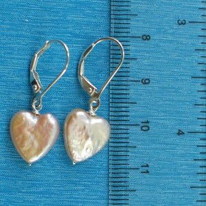 Sterling Silver Heart-Shaped Pink Coin Pearl Leverback Earrings