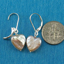 Load image into Gallery viewer, Sterling Silver Heart-Shaped Pink Coin Pearl Leverback Earrings