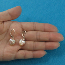 Load image into Gallery viewer, Sterling Silver Heart-Shaped Pink Coin Pearl Leverback Earrings