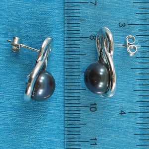 Sterling Silver Love Knot Black Pearl Stud Earrings