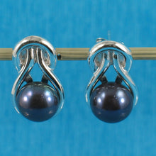 Load image into Gallery viewer, Sterling Silver Love Knot Black Pearl Stud Earrings