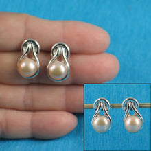 Load image into Gallery viewer, Solid Sterling Silver Love Knot Pink Pearl Stud Earrings