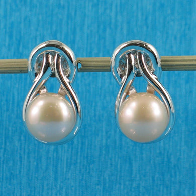 Solid Sterling Silver Love Knot Pink Pearl Stud Earrings
