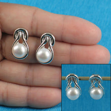 Load image into Gallery viewer, Sterling Silver Love Knot White Pearl Stud Earrings