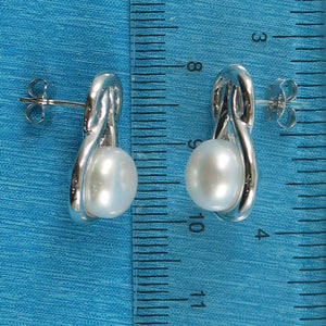 Sterling Silver Love Knot White Pearl Stud Earrings