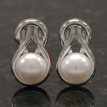 Load image into Gallery viewer, Sterling Silver Love Knot White Pearl Stud Earrings