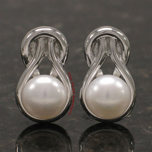 Sterling Silver Love Knot White Pearl Stud Earrings