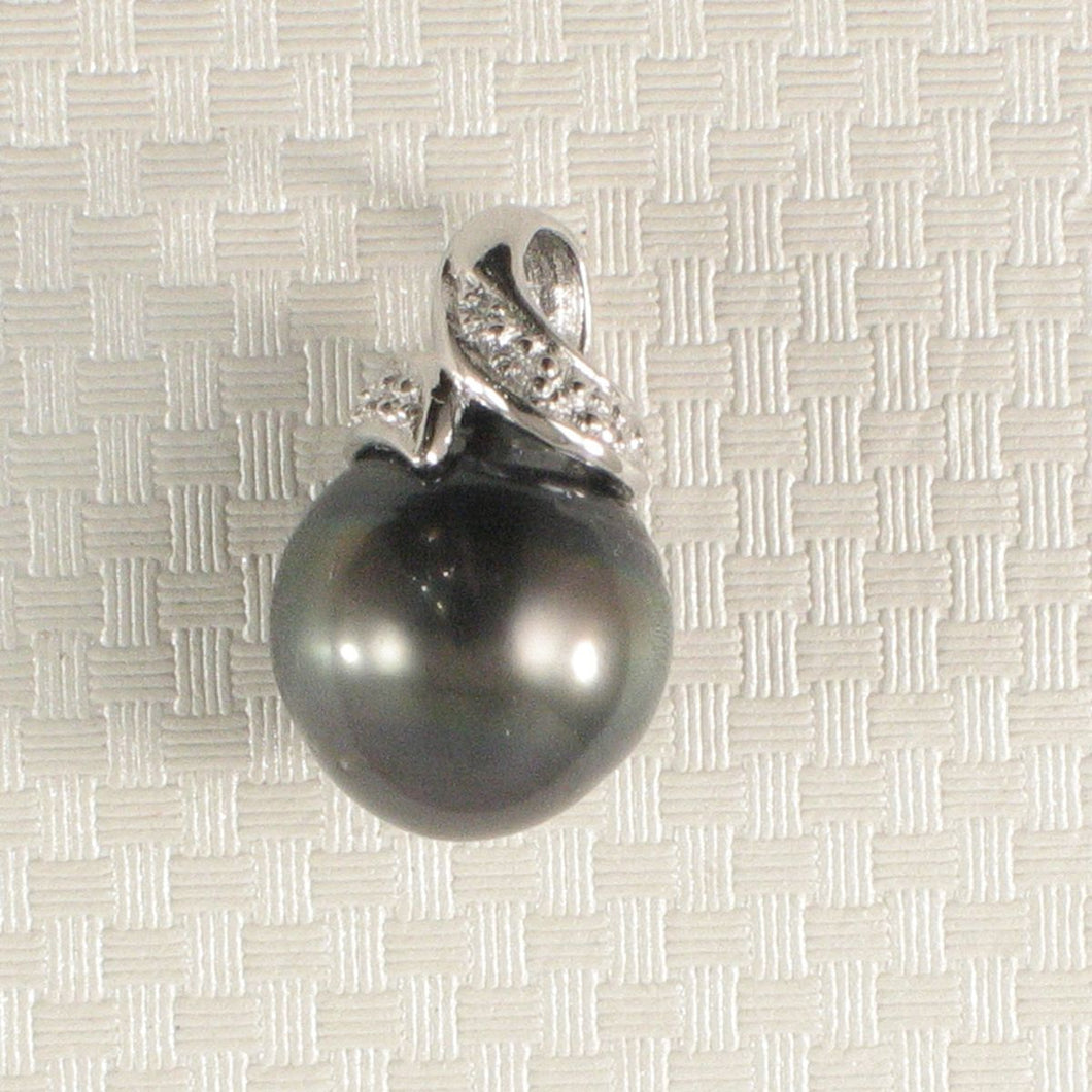 14k White Gold & Diamond Black Tahitian Pearl Pendant