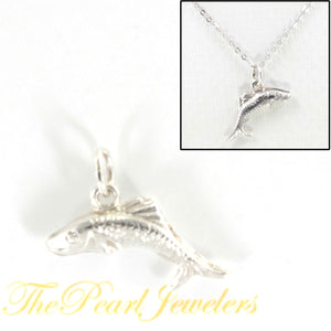 Sterling Silver 3D Fish Pendant Necklace (Wide)