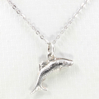Sterling Silver 3D Fish Pendant Necklace (Wide)