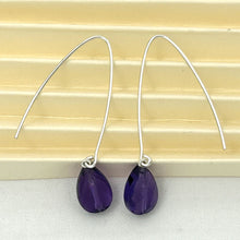 Load image into Gallery viewer, Sterling Silver Amethyst V-Shaped Wire Dangle Earrings