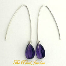 Load image into Gallery viewer, Sterling Silver Amethyst V-Shaped Wire Dangle Earrings