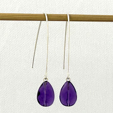 Load image into Gallery viewer, Sterling Silver Amethyst V-Shaped Wire Dangle Earrings