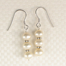 Load image into Gallery viewer, Sterling Silver Bali Bead White Pearl Hook Earrings