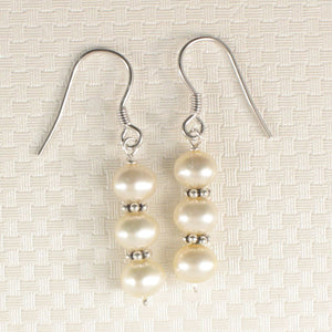 Sterling Silver Bali Bead White Pearl Hook Earrings