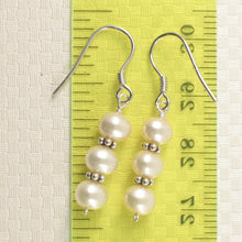 Load image into Gallery viewer, Sterling Silver Bali Bead White Pearl Hook Earrings