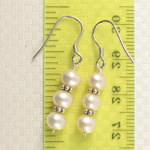 Sterling Silver Bali Bead White Pearl Hook Earrings