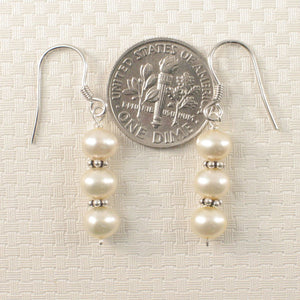 Sterling Silver Bali Bead White Pearl Hook Earrings