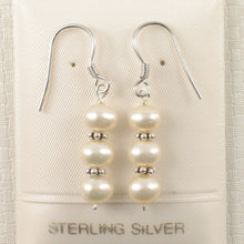 Load image into Gallery viewer, Sterling Silver Bali Bead White Pearl Hook Earrings