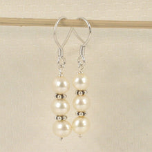 Load image into Gallery viewer, Sterling Silver Bali Bead White Pearl Hook Earrings