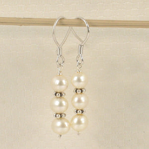 Sterling Silver Bali Bead White Pearl Hook Earrings