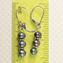 Load image into Gallery viewer, Sterling Silver Bali Bead Black Pearl Leverback Earrings