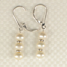 Load image into Gallery viewer, Sterling Silver Bali Bead White Pearl Leverback Earrings