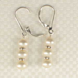 Sterling Silver Bali Bead White Pearl Leverback Earrings