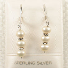 Load image into Gallery viewer, Sterling Silver Bali Bead White Pearl Leverback Earrings