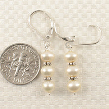 Load image into Gallery viewer, Sterling Silver Bali Bead White Pearl Leverback Earrings