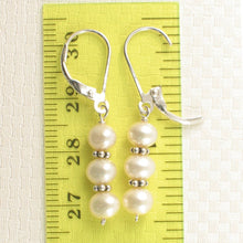 Load image into Gallery viewer, Sterling Silver Bali Bead White Pearl Leverback Earrings