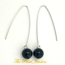 Load image into Gallery viewer, Sterling Silver Black Onyx V-Shaped Wire Dangle Earrings (8mm Smooth)
