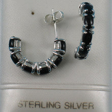 Load image into Gallery viewer, Solid Sterling Silver 925 Black Onyx &amp; Jade 12-Stone C Hoop Earrings