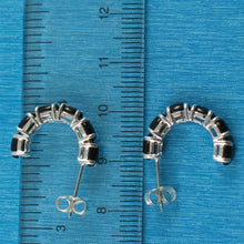 Load image into Gallery viewer, Solid Sterling Silver 925 Black Onyx &amp; Jade 12-Stone C Hoop Earrings