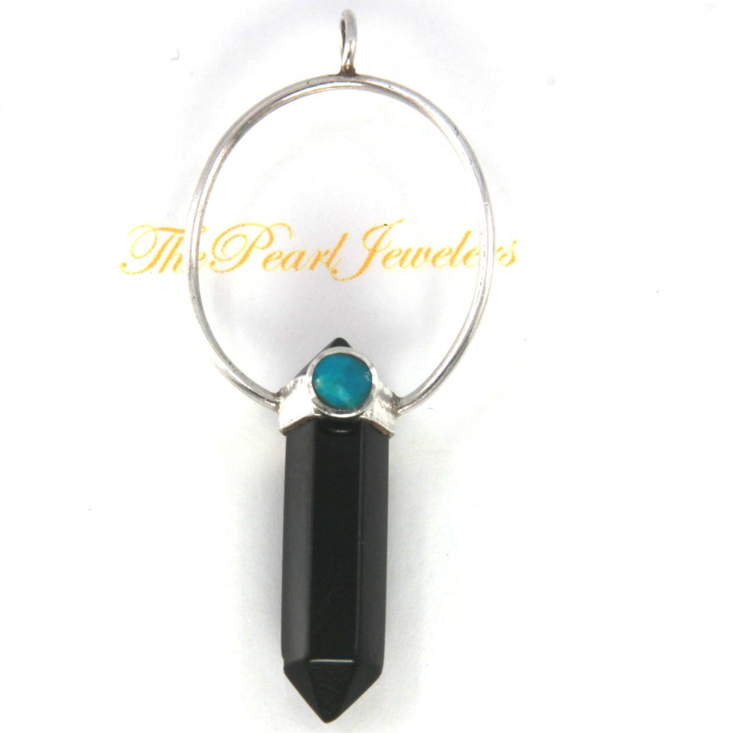 Sterling Silver Black Onyx Obelisk Pendant (Wide Design)