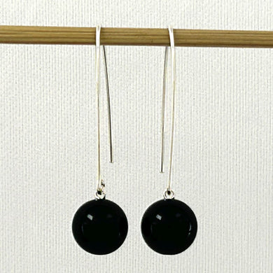 Sterling Silver Black Onyx V-Shaped Wire Dangle Earrings