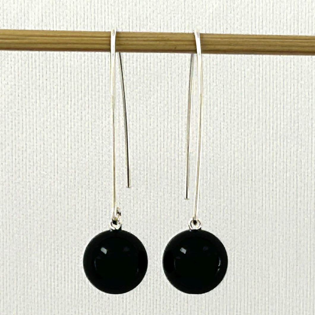 Sterling Silver Black Onyx V-Shaped Wire Dangle Earrings
