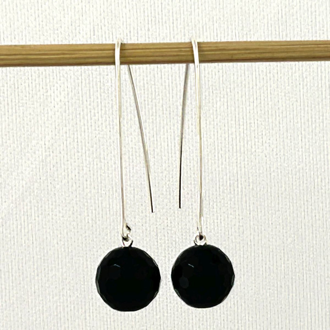 Sterling Silver Black Onyx V-Shaped Wire Dangle Earrings (10mm