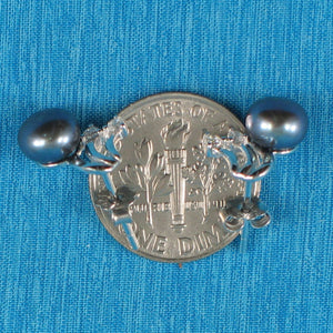 Sterling Silver Black Pearl & 4 CZ Stud Earrings