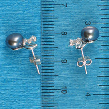 Load image into Gallery viewer, Sterling Silver Black Pearl &amp; 4 CZ Stud Earrings