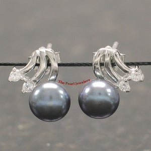Sterling Silver Pearl & 4 CZ Stud Earrings (White, Black, Pink)