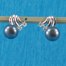 Load image into Gallery viewer, Sterling Silver Black Pearl &amp; 4 CZ Stud Earrings
