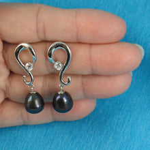 Load image into Gallery viewer, Sterling Silver .925 Black Pearl &amp; CZ Dangle Earrings