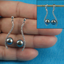 Load image into Gallery viewer, Sterling Silver Black Pearl &amp; CZ Dangle Stud Earrings
