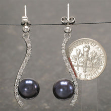Load image into Gallery viewer, Sterling Silver Black Pearl &amp; CZ Dangle Stud Earrings